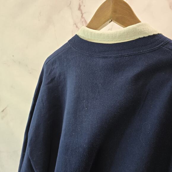 Vintage Sweatshirt Womens XL Navy Double Collar Granny Bird Chickadee Pinecone - Picture 6 of 12